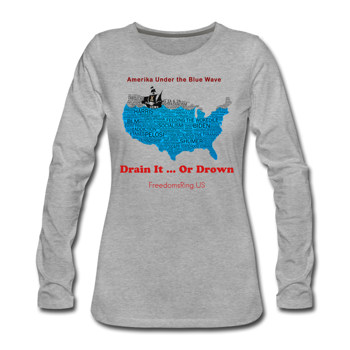 AMERIKA UNDER THE BLUE WAVE - Women's Premium Long Sleeve T-Shirt - heather gray