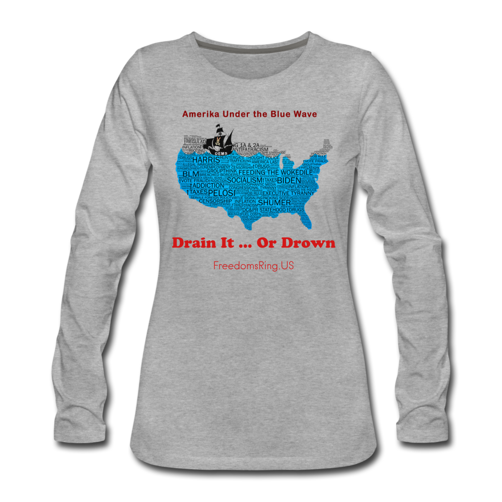 AMERIKA UNDER THE BLUE WAVE - Women's Premium Long Sleeve T-Shirt - heather gray