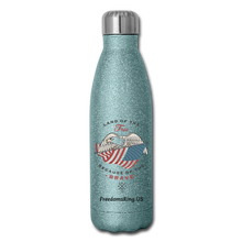 Load image into Gallery viewer, LAND OF THE FREE, BECAUSE OF THE BRAVE - Insulated Stainless Steel Water Bottle - turquoise glitter
