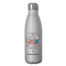 Load image into Gallery viewer, LAND OF THE FREE, BECAUSE OF THE BRAVE - Insulated Stainless Steel Water Bottle - silver glitter
