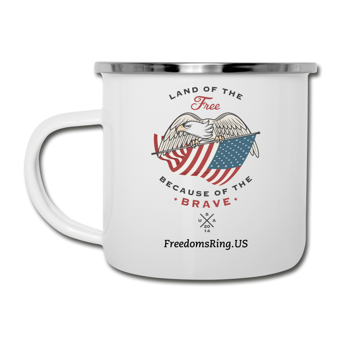 LAND OF THE FREE, BECAUSE OF THE BRAVE - Camper Mug - white