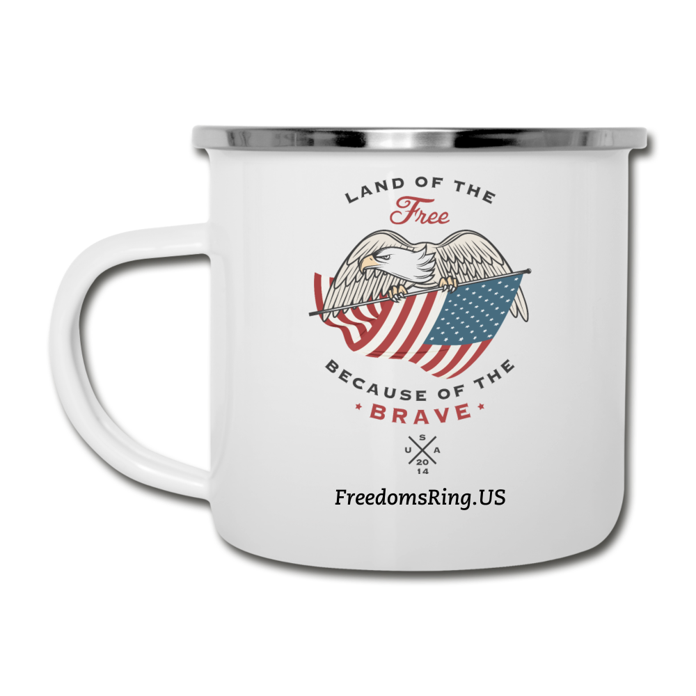 LAND OF THE FREE, BECAUSE OF THE BRAVE - Camper Mug - white