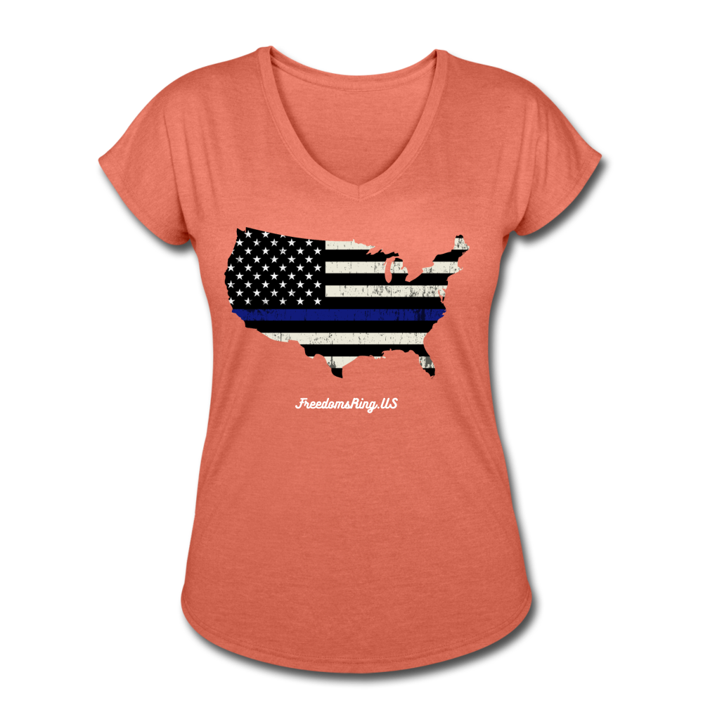 BLUE LINE USA - Women's Tri-Blend V-Neck T-Shirt - heather bronze