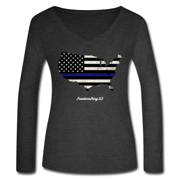 BLUE LINE USA - Women’s Long Sleeve  V-Neck Flowy Tee - deep heather