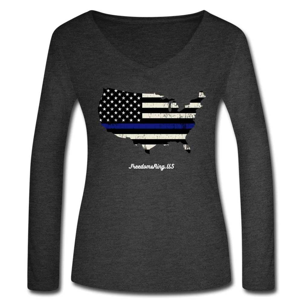 BLUE LINE USA - Women’s Long Sleeve  V-Neck Flowy Tee - deep heather