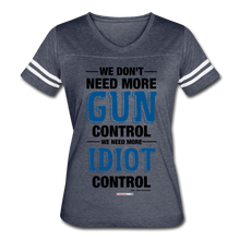 Load image into Gallery viewer, MORE IDIOT CONTROL - Women’s Vintage Sport T-Shirt - vintage navy/white
