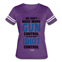 Load image into Gallery viewer, MORE IDIOT CONTROL - Women’s Vintage Sport T-Shirt - vintage purple/white
