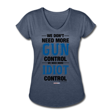 Load image into Gallery viewer, MORE IDIOT CONTROL - Women&#39;s Tri-Blend V-Neck T-Shirt - navy heather
