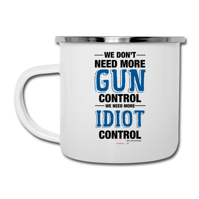 MORE IDIOT CONTROL - Camper Mug - white