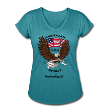 Load image into Gallery viewer, AMERICAN SPIRIT - Women&#39;s Tri-Blend V-Neck T-Shirt - heather turquoise
