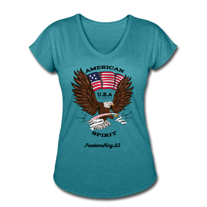 AMERICAN SPIRIT - Women's Tri-Blend V-Neck T-Shirt - heather turquoise