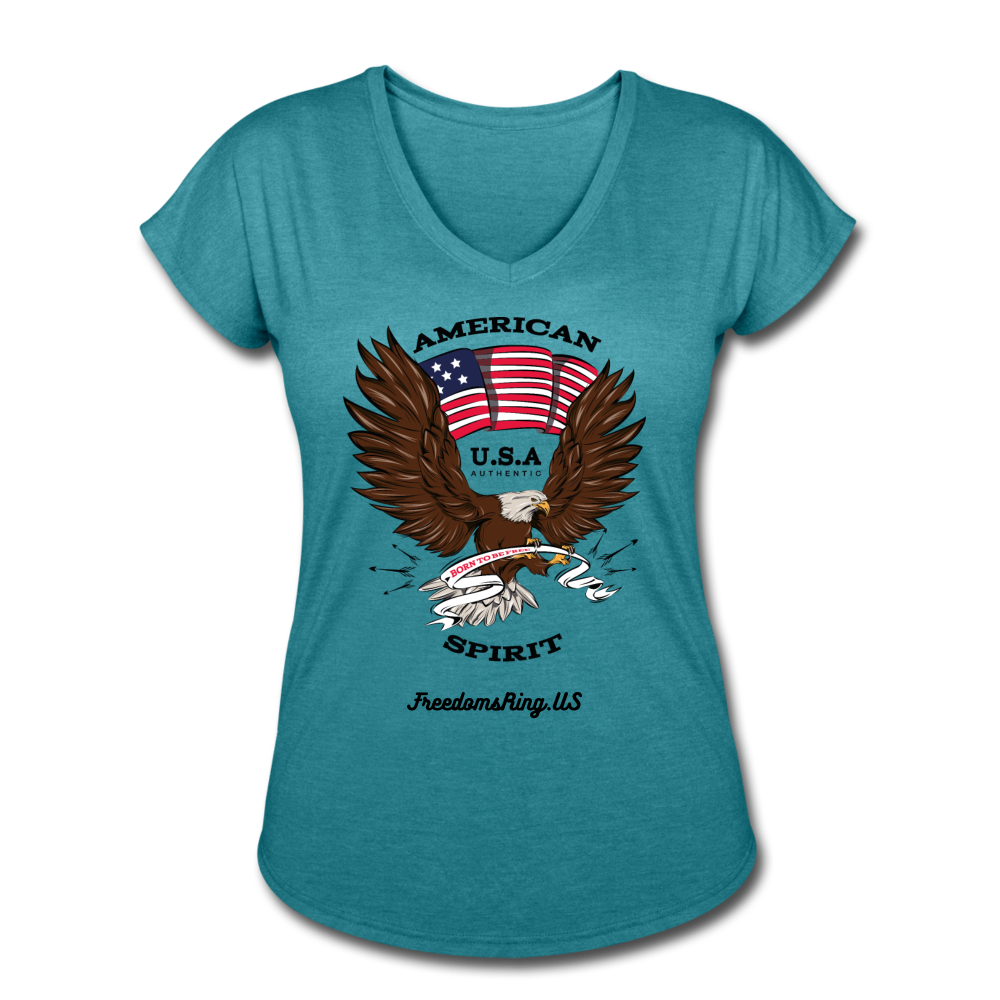 AMERICAN SPIRIT - Women's Tri-Blend V-Neck T-Shirt - heather turquoise