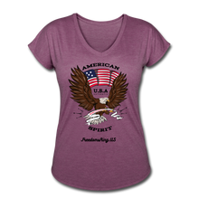 Load image into Gallery viewer, AMERICAN SPIRIT - Women&#39;s Tri-Blend V-Neck T-Shirt - heather plum
