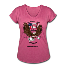 Load image into Gallery viewer, AMERICAN SPIRIT - Women&#39;s Tri-Blend V-Neck T-Shirt - heather raspberry
