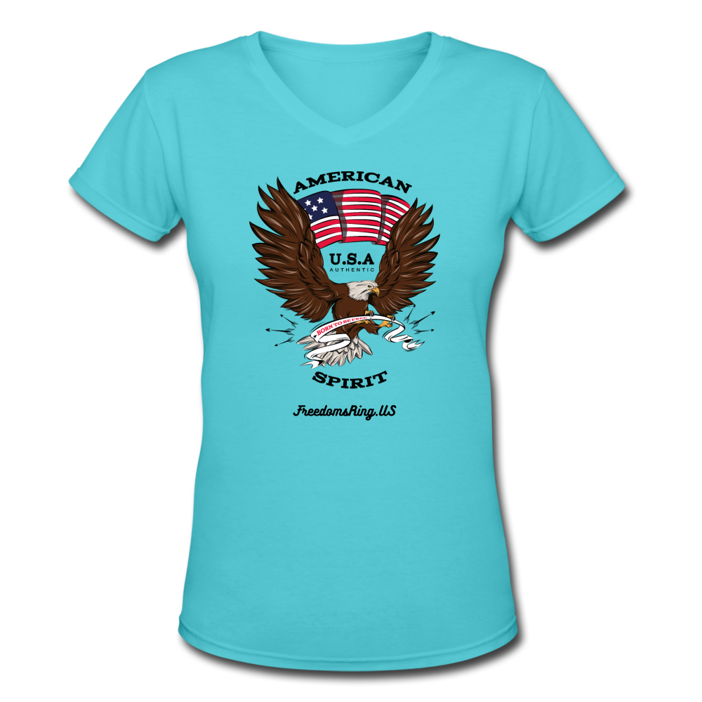 AMERICAN SPIRIT - Women's V-Neck T-Shirt - aqua