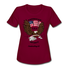 Load image into Gallery viewer, AMERICAN SPIRIT - Women&#39;s Moisture Wicking Performance T-Shirt - burgundy
