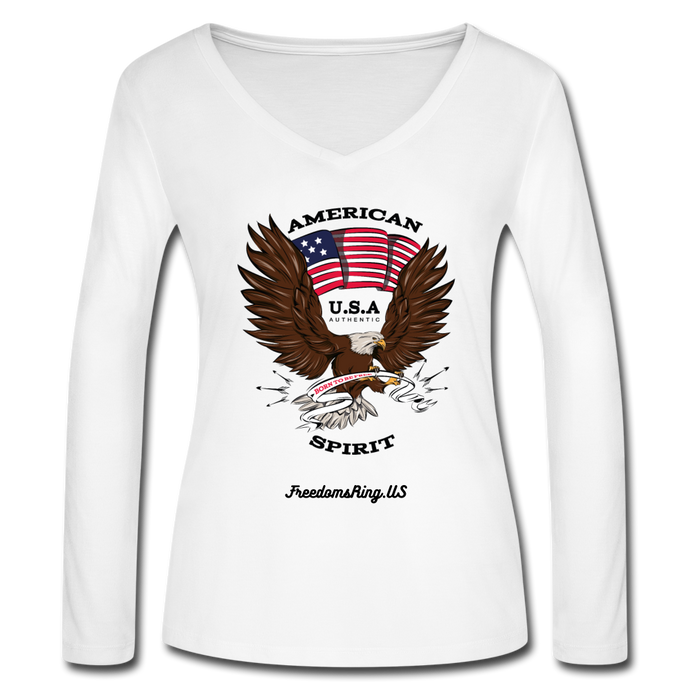 AMERICAN SPIRIT - Women’s Long Sleeve  V-Neck Flowy Tee - white