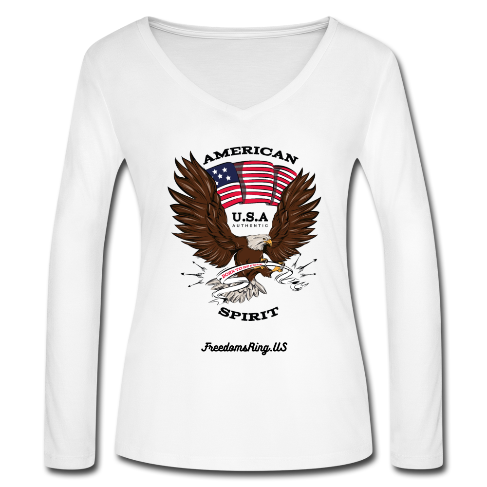 AMERICAN SPIRIT - Women’s Long Sleeve  V-Neck Flowy Tee - white