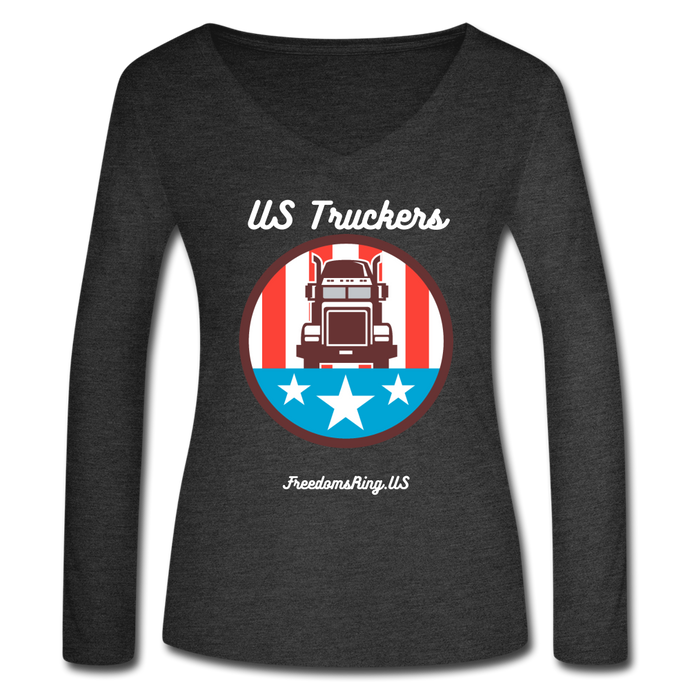 US TRUCKERS - Women’s Long Sleeve  V-Neck Flowy Tee - deep heather