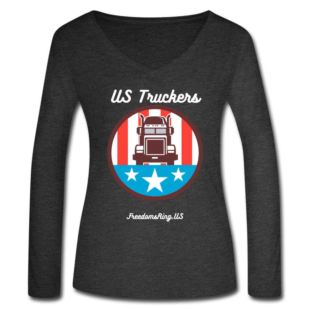 US TRUCKERS - Women’s Long Sleeve  V-Neck Flowy Tee - deep heather