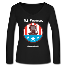 Load image into Gallery viewer, US TRUCKERS - Women’s Long Sleeve  V-Neck Flowy Tee - black
